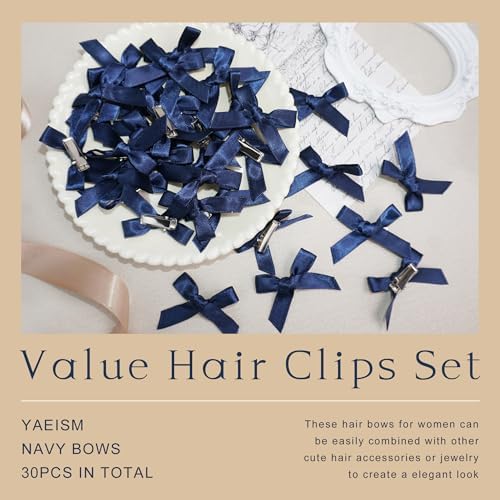 Navy Mini Bow Clips 30PCS Small Hair Bows Satin Bow Hair Clip Y2K Non Slip Bowknot Hair Barrettes for Girls Women - Image 6