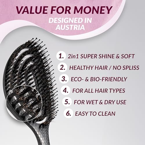 marQus Detangle Boar Brush Women and Men, Exclusive Ultra-soft bending Bristles and Body - Glide Through Tangles With Ease For All Hair Types - Women, Men, Wet And Dry Hair, 1pcs Black Brush - Image 3