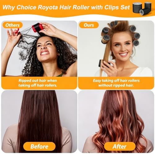 Black Self Grip Hair Rollers Curlers 24 Pcs Set with Metal Clips - Image 4