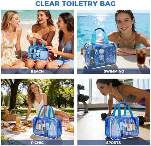 Clear Deep Blue Star Large Makeup Bag with Star Pattern (12x5x8 inches), Travel Cosmetic Bag with Handle, Durable PVC Material, Zipper Opening Design—Ideal for Makeup Travel Organization or Gym Use - Image 6