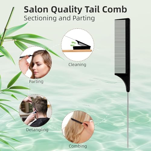 Boar Bristle Slick Back Hair Brush, Teasing Hair Brush with Black Carbon Fiber and Stainless Steel Tail Comb, Slick Hair Brush Set for Parting and Sectioning, Suitable for All Styling - Image 4