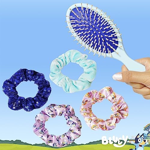 Bluey Hair Accessory 5 Pcs Set - 1 Regular 9 inch Bluey HairBrush For Girls + 4 Bluey Scrunchies For Kids - Accessories For Girls - Detangling Brush - Elastic Hair Ties Ropes Scrunchies Ages 3+ - Image 2