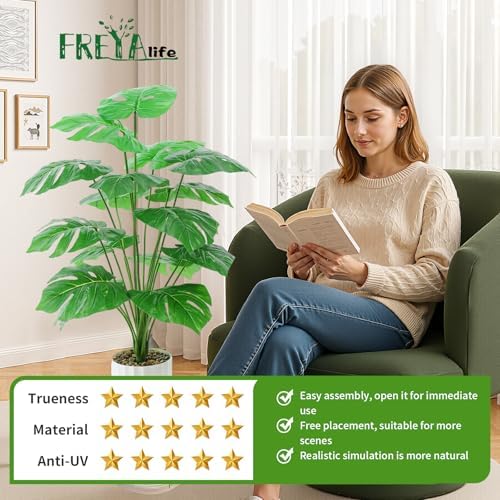 Freyalife 28“ Fake Plant Artificial Monstera for Room Decor, Faux Potted Plants Indoor for Home Living Bedroom Aesthetic Farmhouse Dorm Office Classroom and Outdoor Garden Porch Balcony Decor - Image 5