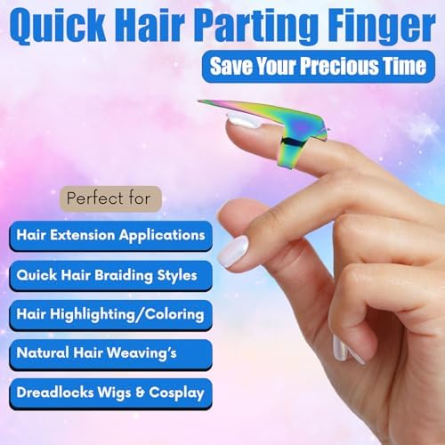 Hair Parting & Sectioning Ring - Stainless Steel Finger Braiding Hair Pick Tools Quick Installation of Human Hair Extensions Hair Styling Tools (Multi) - Image 2