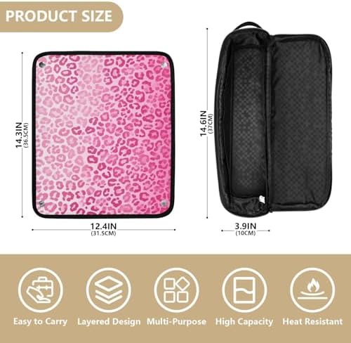 Hair Tools Travel Bag with Heat Resistant Mat Detachable 2-in-1 Curling Iron Travel Case Hot Tools Organizer for Straightener Flat Iron Gradient Pink Leopard Print - Image 4