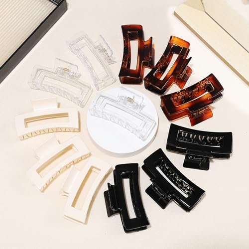 Sisiaipu 3.5 Inch Medium Square Claw Hair Clips, 12 Pcs Transparent, Amber, Glossy Black for Thick and Thin Hair - Hair Accessories for Women and Girls - Image 3