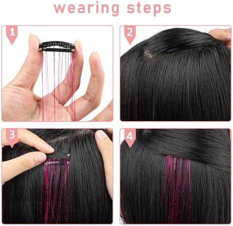 Red Hair Tinsel 12Pcs Clip in Hair Tinsel Kit 20.5 Inch Fairy Hair Tinsel Kit Heat Resistant Hair Accessories Glitter Hair Extensions for Christmas Halloween Cosplay Party - Image 4