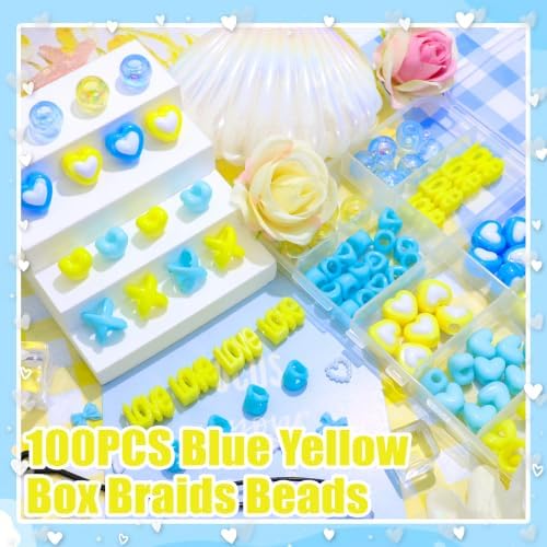 NAISKA 100PCS Yellow Blue Beads for Hair Heart Braids Beads Cute Pony Beads - Image 2