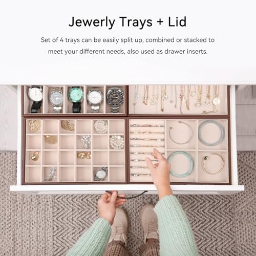 Voova Stackable Jewelry Organizer Tray with Lid (Set of 4, Coffee) - Image 5