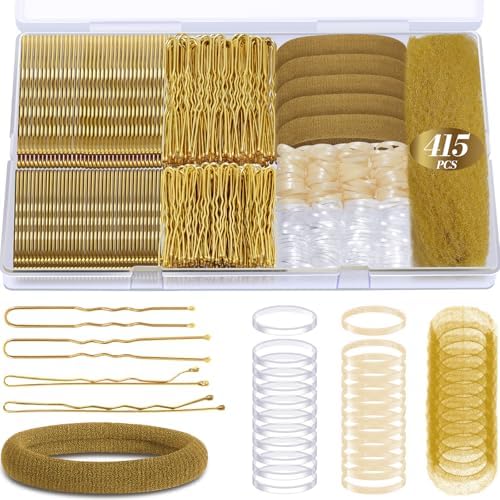 IKOCO 415pcs Bobby Pins Set, U Pins with Hair Ties and Hair Net, Gold by Shineforyourbeauty
