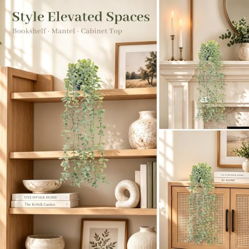 Der Rose 24" Fake Hanging Eucalyptus Plant for Bathroom Wall Art Decor - Image 3