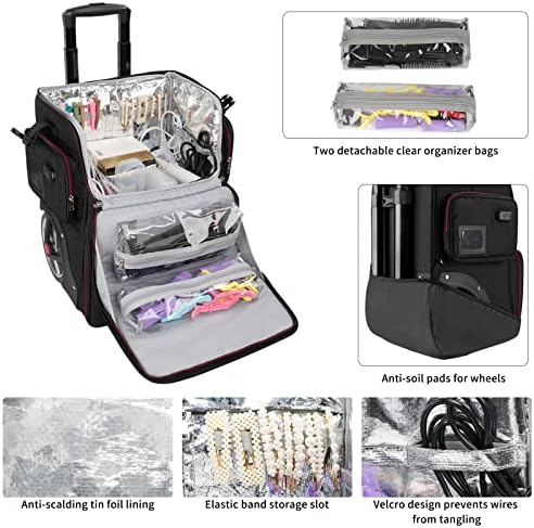 Hairstylist Travel case Cosmetology Case on Wheels with 2 Pcs Clear Bags - Image 4
