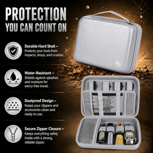 Boobowl Hard Travel Case for Hair Clippers, Barber Tool Organizer, Silver - Image 2