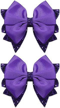 Glitter Dark Purple Hair Bows 3.5in Shiny Sequin Ribbon Dress Bow Alligator Clips for Girls Women Kids Mardi Gras Easter Halloween Party Costume Outfit Decor Accessory Birthday Gift by KCHIES-AccessoryCollection