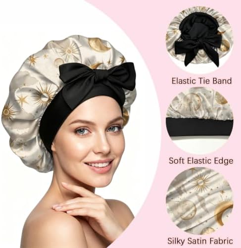 Satin Hair Bonnet Silk Bonnet for Sleeping Double Layer Elastic Tie Band Adjustable Reusable Hair Cap Cute Women Girls - Image 3
