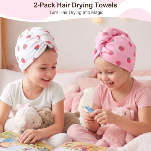 Kids Microfiber Hair Towel Wrap 2Pack Absorbent Hair Drying Turban for Girl - Image 2