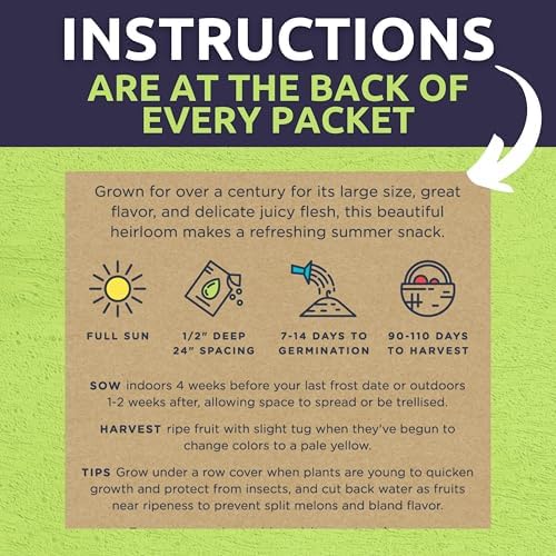 Organic Melon Seeds Variety Pack - 10 Individual Packs - 2026 Season - Sugar Baby, Charentais, Hearts of Gold and More! for Indoor & Outdoor Planting (Non-GMO, Certified Organic) - Image 5