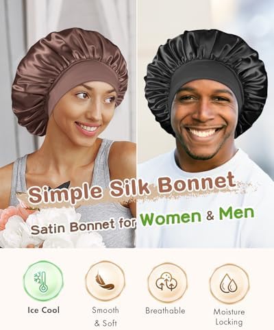 BONNET QUEEN Silk Bonnet for Sleeping Women Satin Bonnet Hair Wrap with Elastic Wide Band Sleep Cap for Curly Hair Night Cap - Image 2