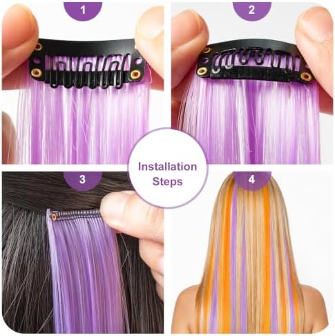 Purple and Orange Hair Extensions Clip in Colored Hairpiece 14 PCS - Image 5