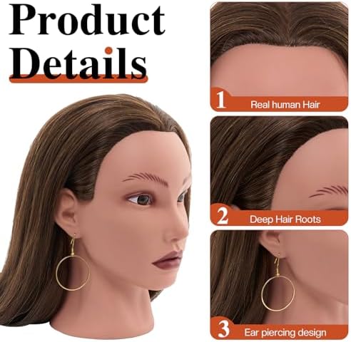 20" Mannequin Head Human Hair,100% Real Hair Mannequin Head,Cosmetology Human Hair Mannequin Doll Head for Hair Styling,Practice Braiding Styling Head with Table Clamp Suitable for Hair Extensions - Image 2