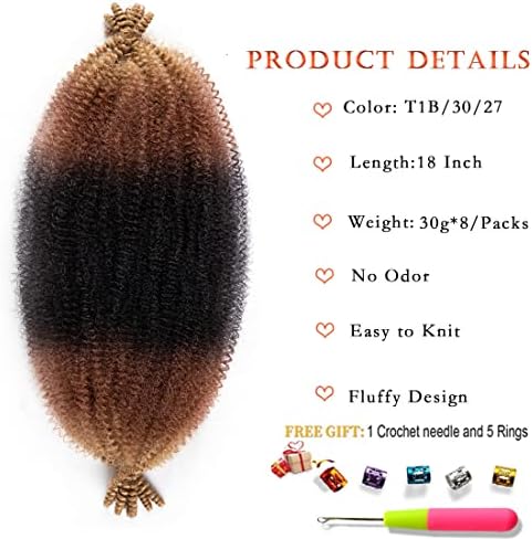 8 Packs Pre-Separated Springy Afro Twist Hair 18 Inch 1B/30/27 Marley Hair Pre-Fluffy Natural Curls are Perfect for Marley Crochet Hair Suitable for Black Women (1B/30/27, 18 Inch (Pack of 8)) - Image 2