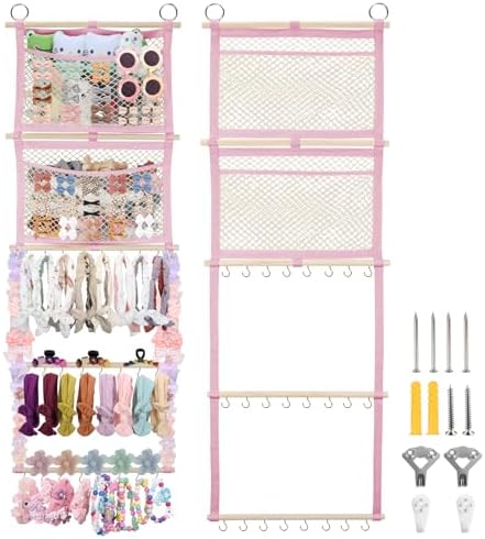 Headband Holder, 17x50 Inch Baby Bow Organizer for Girls, Pink by iHansee
