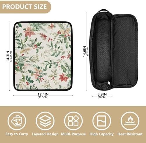 GuoChe Portable Travel Carrying Case and Heat Resistant Mat with Zipper Berries Pattern Traditional Greenery - Image 4