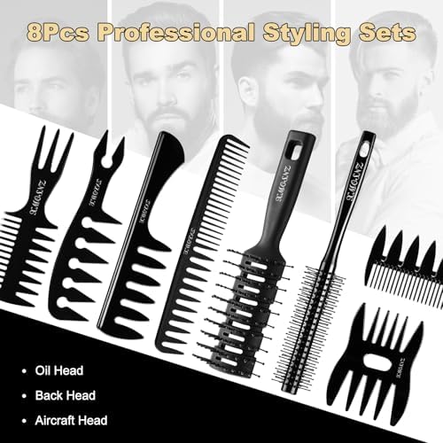 8pcs Hair Comb for Men Curly Hair Brush, Quiff Roller Brush for Adding Volume, Vent Brush Texture Comb Men Styling Comb Wide Tooth Design for Unique Styles at Salon or Home - Image 5