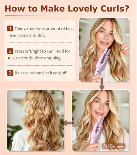 Auto Hair Curler, Automatic Curling Iron Wand with 4 Temperatures & 3 Timers & LCD Display (Purple) - Image 7