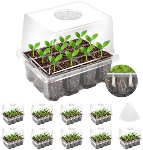 MIXC 10 Pack Seed Starter Tray, 120Cell Stater Kit with Elevated Lid by MIXC