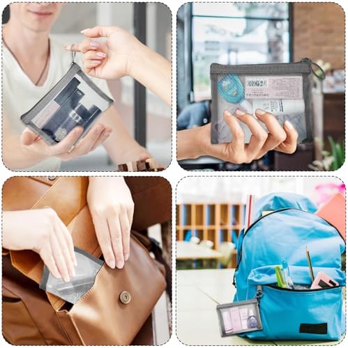 Mini Mesh Pouches (4 Pack), Small Mesh Bags with Zipper Nylon Makeup Pouches Bag Cosmetic Pouch Travel Purse Organizer Insert Diaper Inside Bag Organizers Home Organizing Size See Through Cute Gray - Image 5