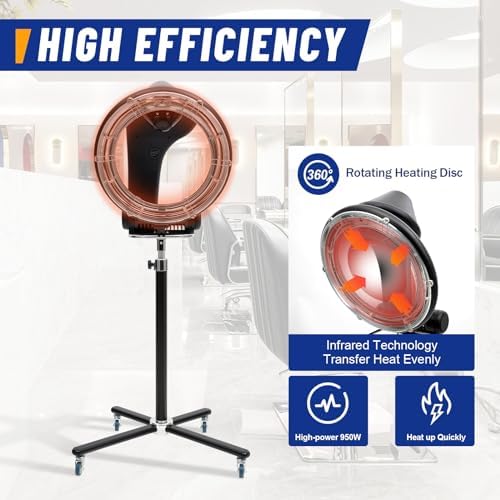 Professional Stand Hair Dryer, 950W Sit Under Hair Dryer with Wheels, Height Adjustable Standing Hair Dryer Bonnet | Stand Bonnet Hair Dryer | 3 Temperature Settings | Touch Screen Switch | Timer - Image 2