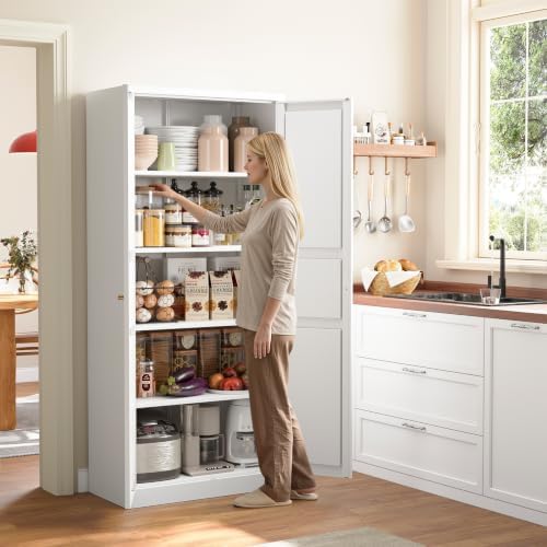 71"Metal Pantry Kitchen Pantry Storage Cabinet Tall White Cabinet with Door - Image 4