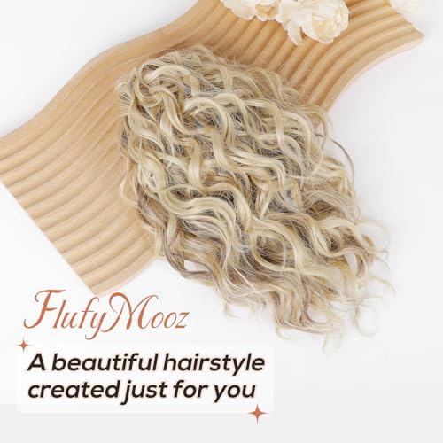 Flufymooz Ponytail Extension, 12" Short Claw Ponytail Extension Wavy Curly Jaw Clip in Pony tails Hair Extension Natural Synthetic Hairpiece for Women (Ash Blonde with Highlight) - Image 2