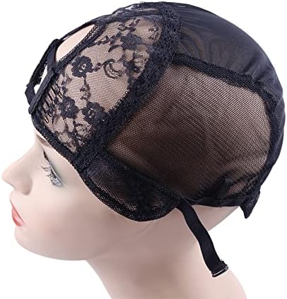 YANTAISIYU 1Pc U Part Weaving Wig Cap with Elastic Band and 2 Hair Clips Front for Wig Making Hair Extensions Weft DIY (Black S) - Image 3