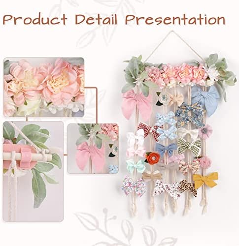 POVETIRE Bow Holder for Girls Hair Bows, Clips Hanging Organizer Baby Headband Storage Hair Accessory Display for Wall Room Baby Nursery Decors (Flower) - Image 2