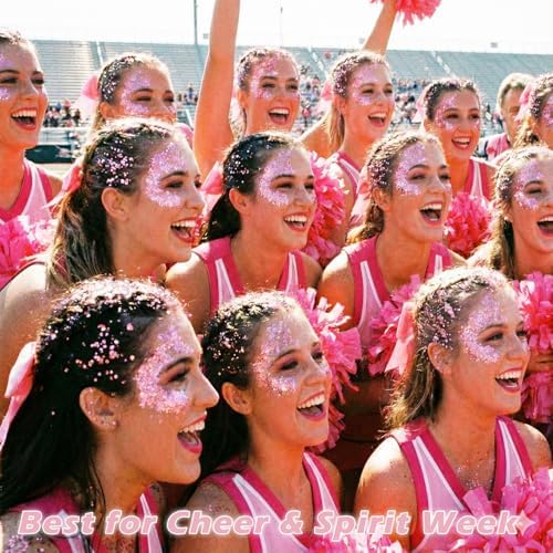 Pink Hair Glitter Stick,Cheer Body Face Glitter,Waterproof Pink Out Accessories for Spirit Week,Singer Concert Music Festival Halloween Shimmer Holographic Makeup Body Paint - Image 3