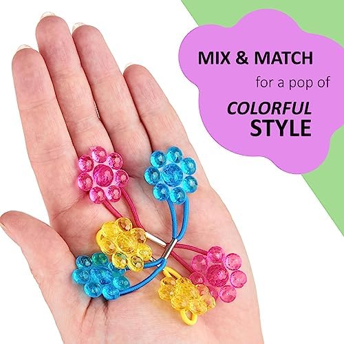 24pc Flower-Shaped Bright Multicolored Twin Bead Ponytail Ball Elastics - Image 4