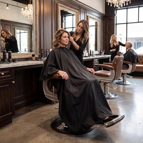 Professional Salon Barber Cape, Waterproof Polyester Hair Cutting Cape, Silicone Neckline, Snap Button Colla, Extra Large - Image 7