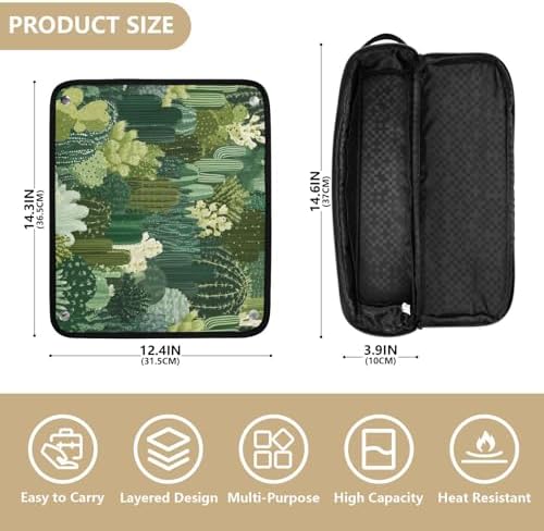 Hair Tools Travel Bag with Heat Resistant Mat 2-in-1 Hot Tools Travel Bag Organizer Flat Curling Iron Travel Case for Straightener Green Cacti Plants - Image 4