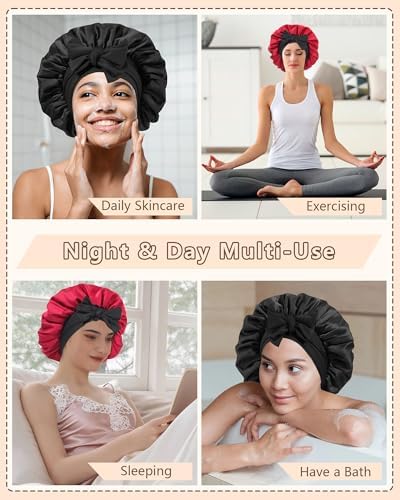 AWAYTR Satin Hair Bonnet for Sleeping, Adjustable Double Layer Sleep Cap - Image 6