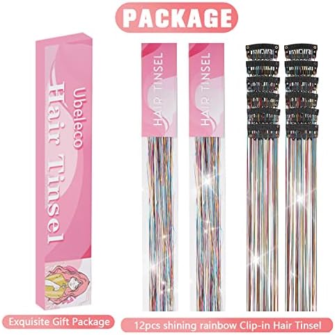 Hair Tinsel 12Pcs Clip in Rainbow Hair Accessories 20.5 Inch Fairy Hair Tinsel Kit for Women Girls Glitter Extensions for Christmas Halloween New Year Party (Rainbow) - Image 4