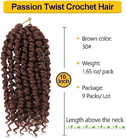 Passion Twist Hair 10 Inch 9Packs Passion Twist Crochet Hair for Black Women Pre twisted Crochet Passion Twist Hair With Curly Ends 30# - Image 2
