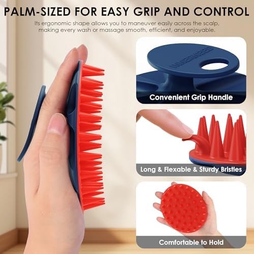 INNERNEED Silicone Scalp Scrubber for Hair Washing & Scalp Massage, Red - Image 2