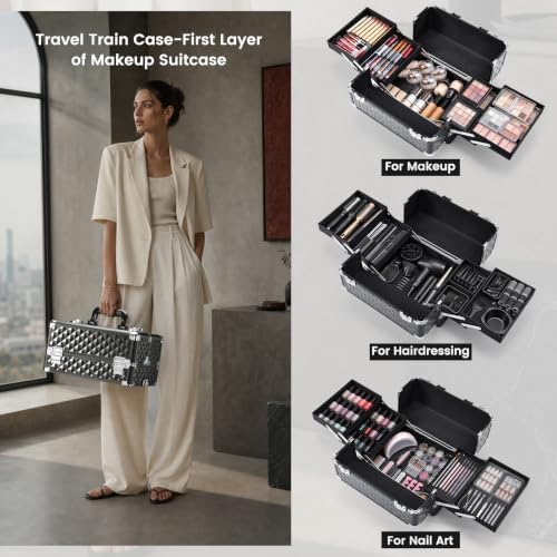 Costravio Rolling Makeup Case 5 in 1 Cosmetology Case on Wheels with Drawer - Image 2