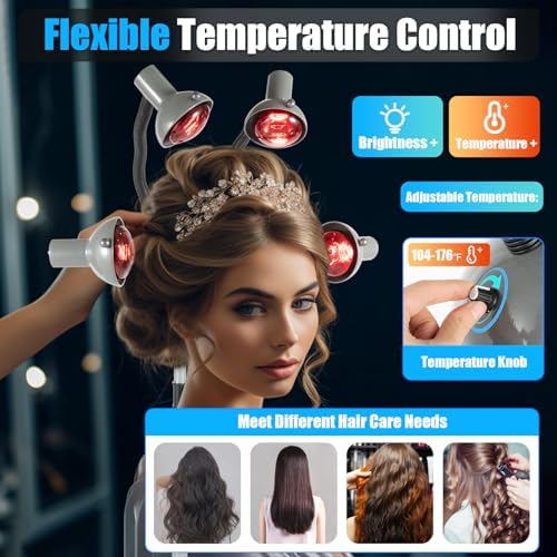 Perm Steamer, 5 Head Infrared Heater with Rolling Base - 750W Hair Drying and Perming Machine, Adjustable Height - Image 3