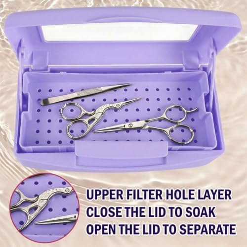 YoleShy Nail Tool Cleaning Box Purple Plastic Clean Container for Tweezers - Image 2