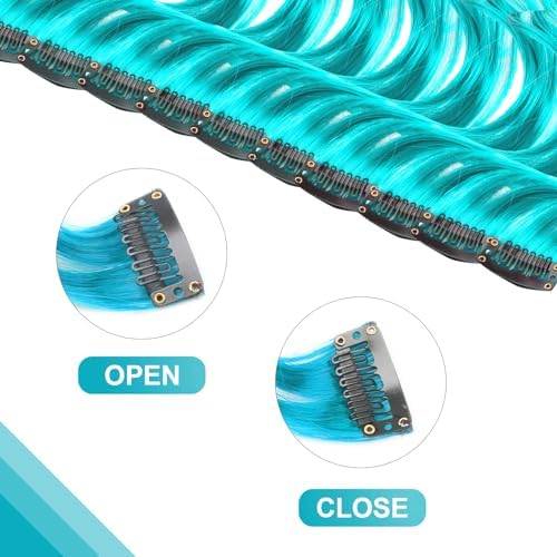 10 PCS Teal Blue Hair Extensions, Curly Wavy Synthetic Hairpieces Clip in - Image 4