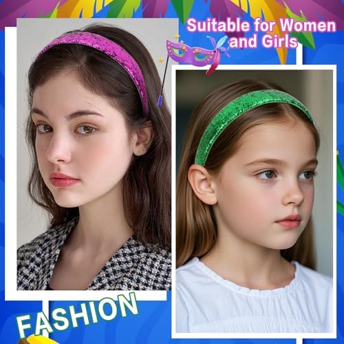 Headbands for Girls, 3 Pack Mardi Gras Glitter Girls Headbands - Image 5