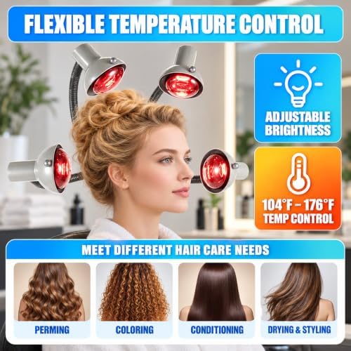 750W Standing Hooded Hair Dryer with 5 Infrared Lamps, Adjustable Height Salon Hair Steamer with Rolling Base, Stand Up Hair Dryer for Perming, Coloring, Conditioning & Hair Styling, 110V - Image 3